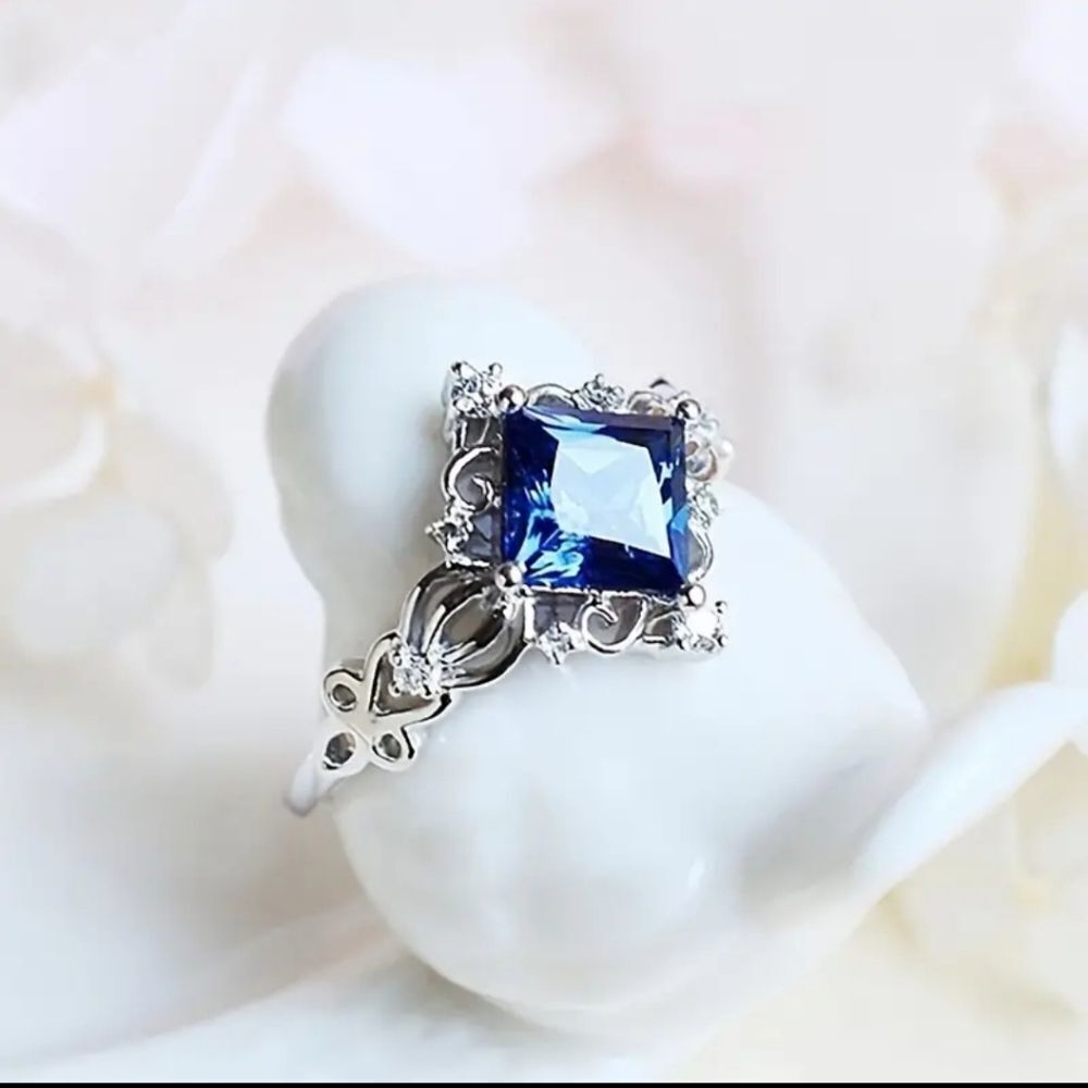 Silver plated blue birthstone ring engagement simple design jewelry